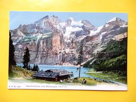 Antike Ansichtkarte Oeschinensee und Blümlisalp belebt