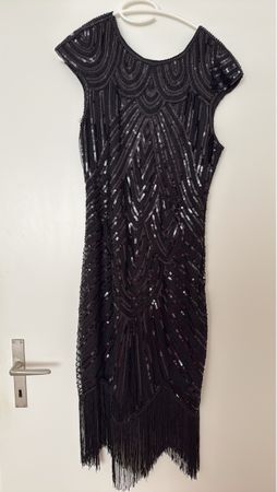 Black Sequin Dress with Fringe Size S
