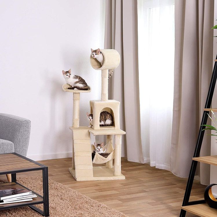 Kratzbaum Turm Mit Fensterplatz – 133 Cm Hoch, 5 Ebenen, Modernes Katzenmöbel