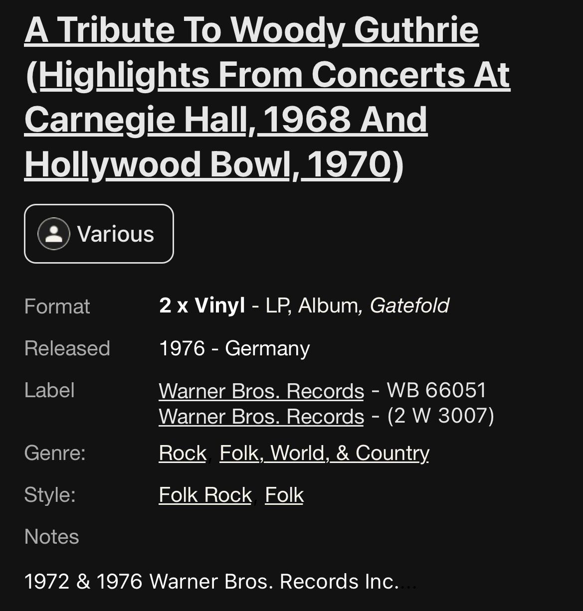 Dischi in vinile: A TRIBUTE TO WOODY GUTHRIE – Usato da Döttingen venduto da zha_xh2w 3