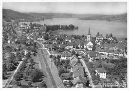 Steckborn TG // 1956 Flugbild Bahn SBB Dorf Bodensee