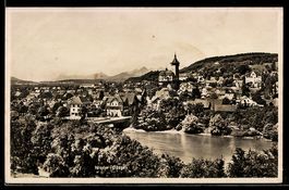 AK Nieder-Gösgen, Ortsansicht mit Turm, Brücke und Fluss