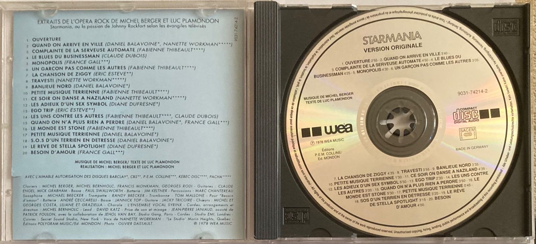 CD: MICHEL BERGER / LUC PLAMANDON - STARMANIA – Usato da Poliez-Pittet venduto da Newtown-Records 2