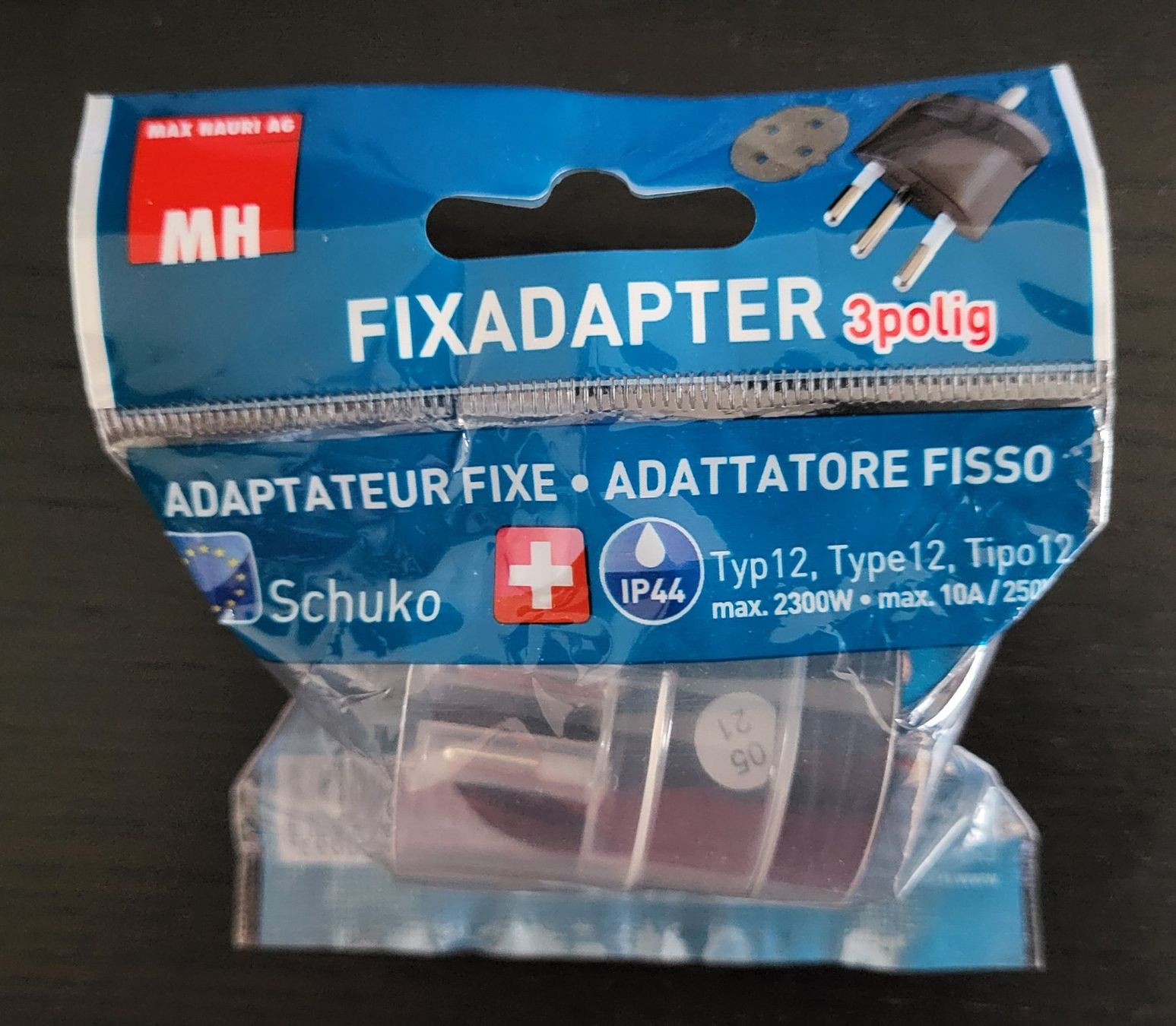 Unità & Adattatore: Max Hauri Fixadapter 3-pol Typ 12 / Schuko CEE 7/7 – Nuovo e nell'imballaggio originale da Schindellegi venduto da Peter8834 1