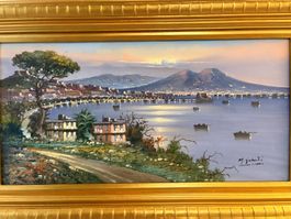 100x60/ Mario Galanti/ Öl Gemälde Neapel Vesuv Italien