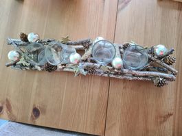 Weihnachts-Kerzenhalter Holz 4 Gläser dekorativ gebraucht