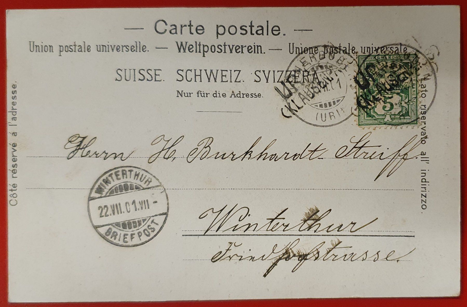 Cartoline postali: Gruss aus Unterschächen 1901 – Usato da Kreuzlingen venduto da Rschweiz1 1