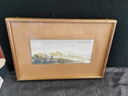 AQUARELLE SIGNÉE SIGNATURE ILLISIBLE PAYSAGE DE MONTAGNES