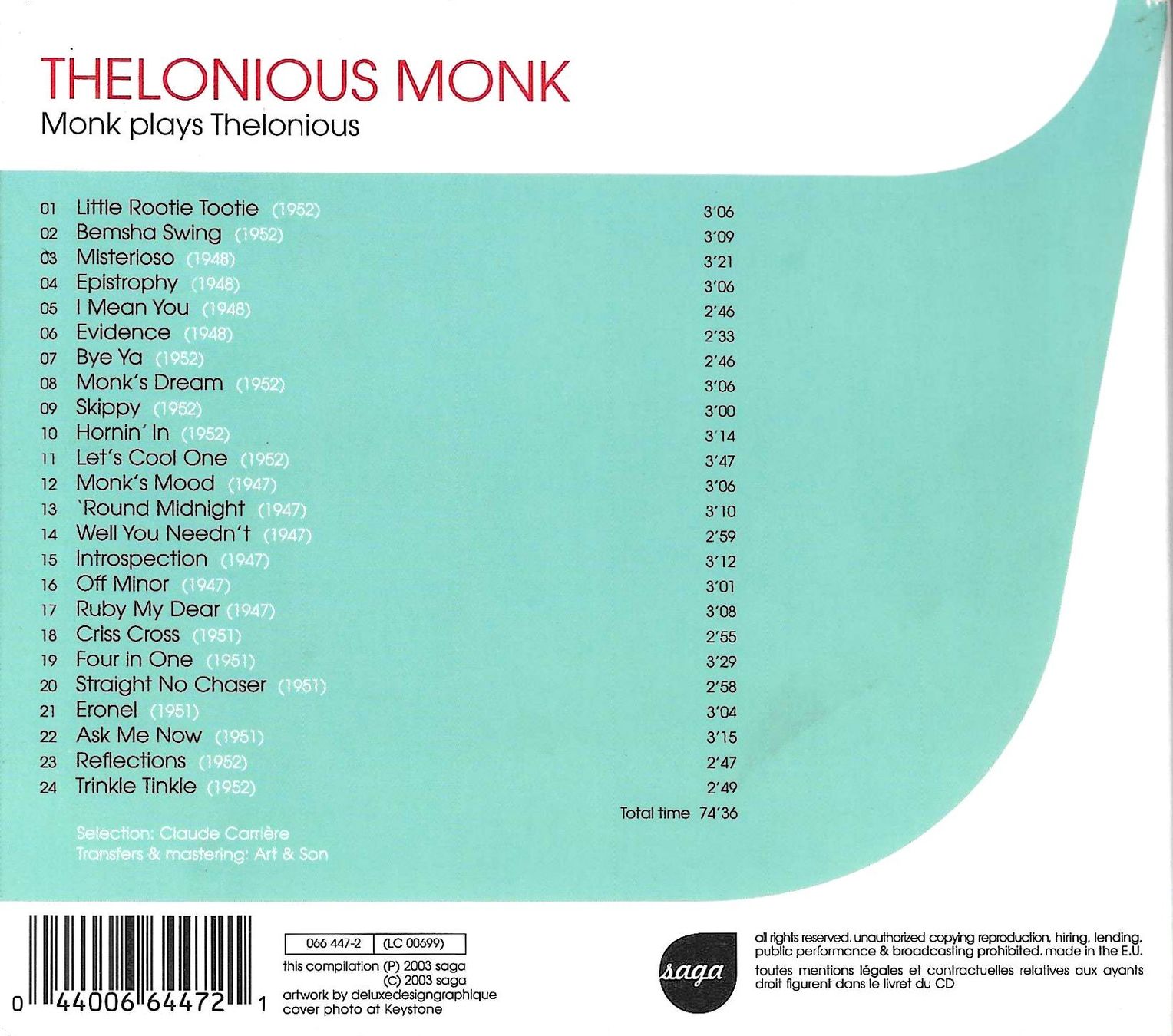 CD: Thelonious Mnok - Monk Plays Thelonious – Usato da Savagnier venduto da Ne2065 1