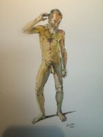 Aquarell Zeichnung Mann stehend signiert Marcellus 2026 gute