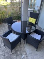 Gartenmöbel-Set Polyrattan  runder Glastisch + 4 Stühle