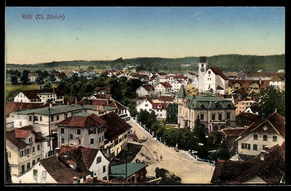 Cartoline postali: AK Rüti, Teilansicht mit Kirche – Usato da Berlin venduto da bartko-reher