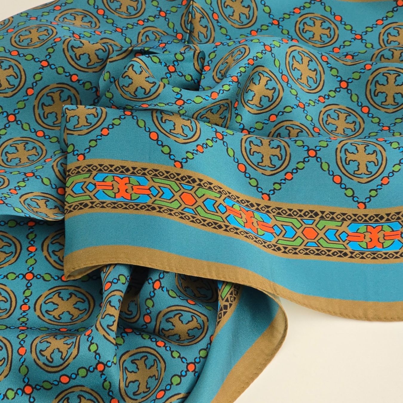 Foulard & Sciarpe: New 68cm 100% Silk Scarf Chain Pattern Teal Neckscarf – Nuovo e nell'imballaggio originale da Baar venduto da virginiablossoms 6