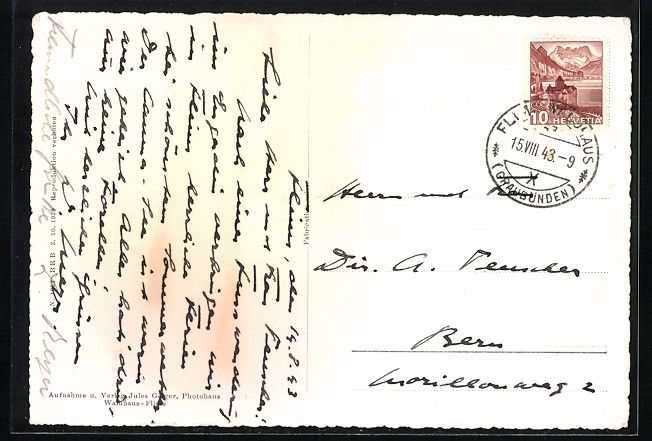 Cartoline postali: Flims, Ortsansicht mit Waldhaus mit Sign – Usato da Berlin venduto da bartko-reher 1