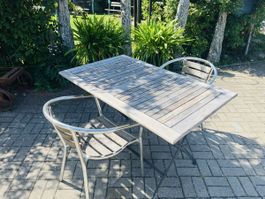 Gartentisch mit  2 Stühle Holztisch 150x80 cm 