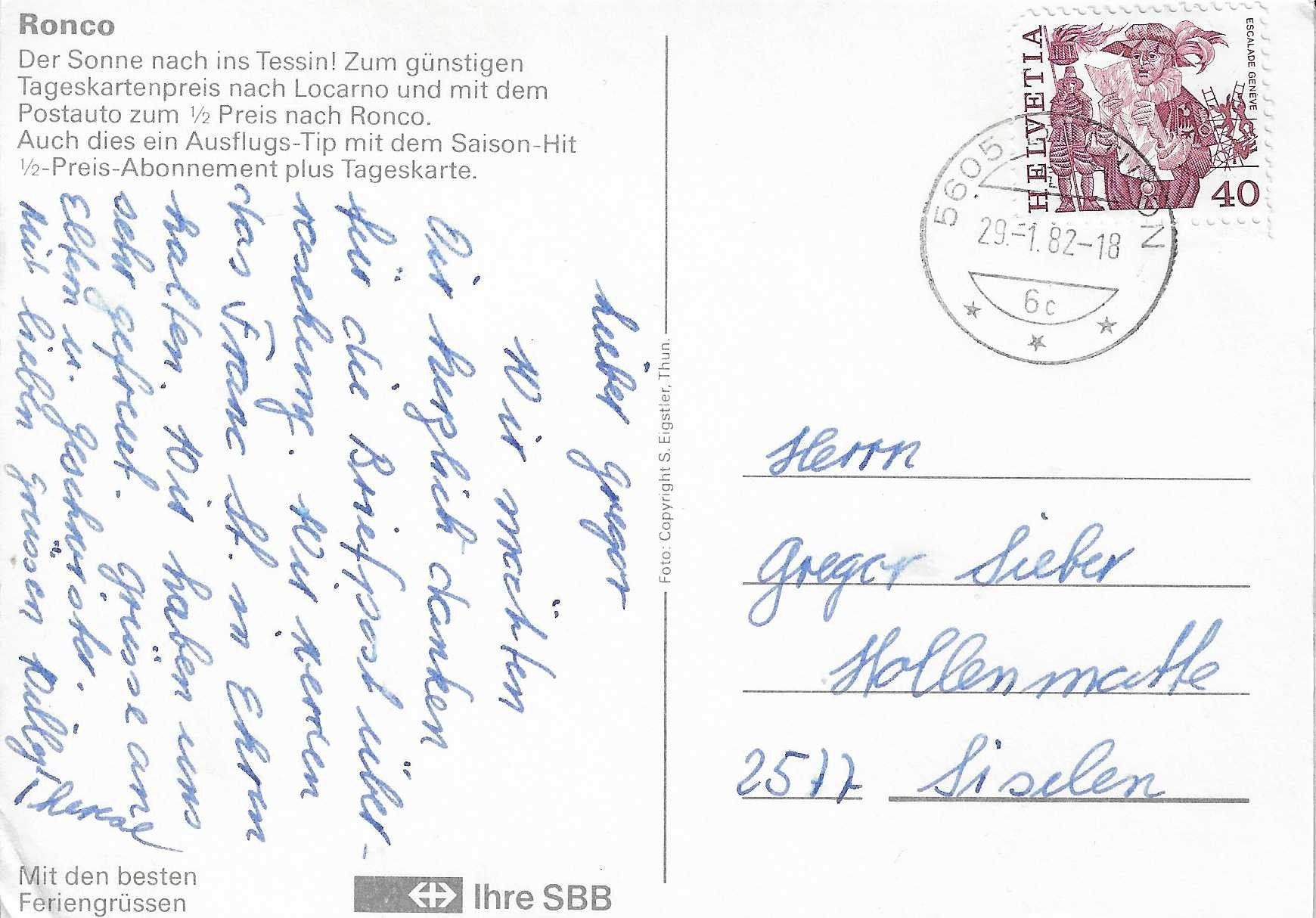 Cartoline postali: Ronco TI – Usato da Rothrist venduto da Stranglehold 1