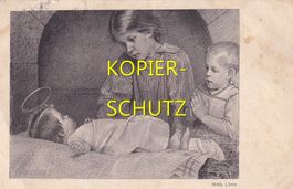 Zwei Kinder an der Krippe mit dem Jesuskind (Meta Löwe) /ba