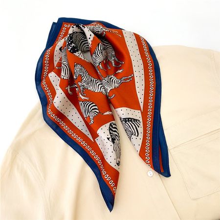 New 53cm 100% Silk Scarf, Zebra Terracotta Silk Neck Scarf