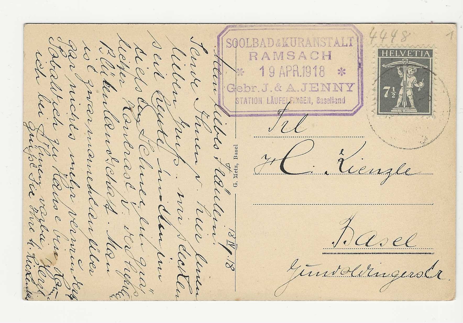 Cartoline postali: SOOLBAD  UND  KURORT  RAMSACH     1918 – Usato da Küttigen venduto da rolypo 1