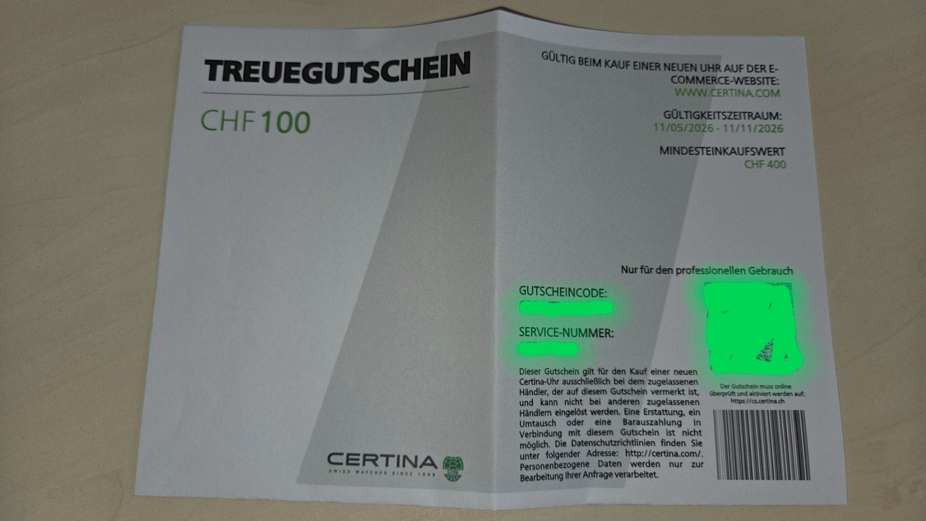 Gutscheine: Certina Treuegutschein CHF 100 neu – Neu und originalverpackt aus Unterstammheim von maxe2008 1