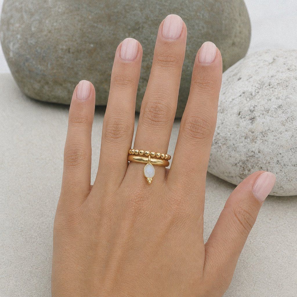 Olga Ribler Ringe: Edelstahl & Silber Mondstein Ring SET Ringgrösse 58 – Neu (gemäss Beschreibung) aus Luzern von Schmuckoutlet 7