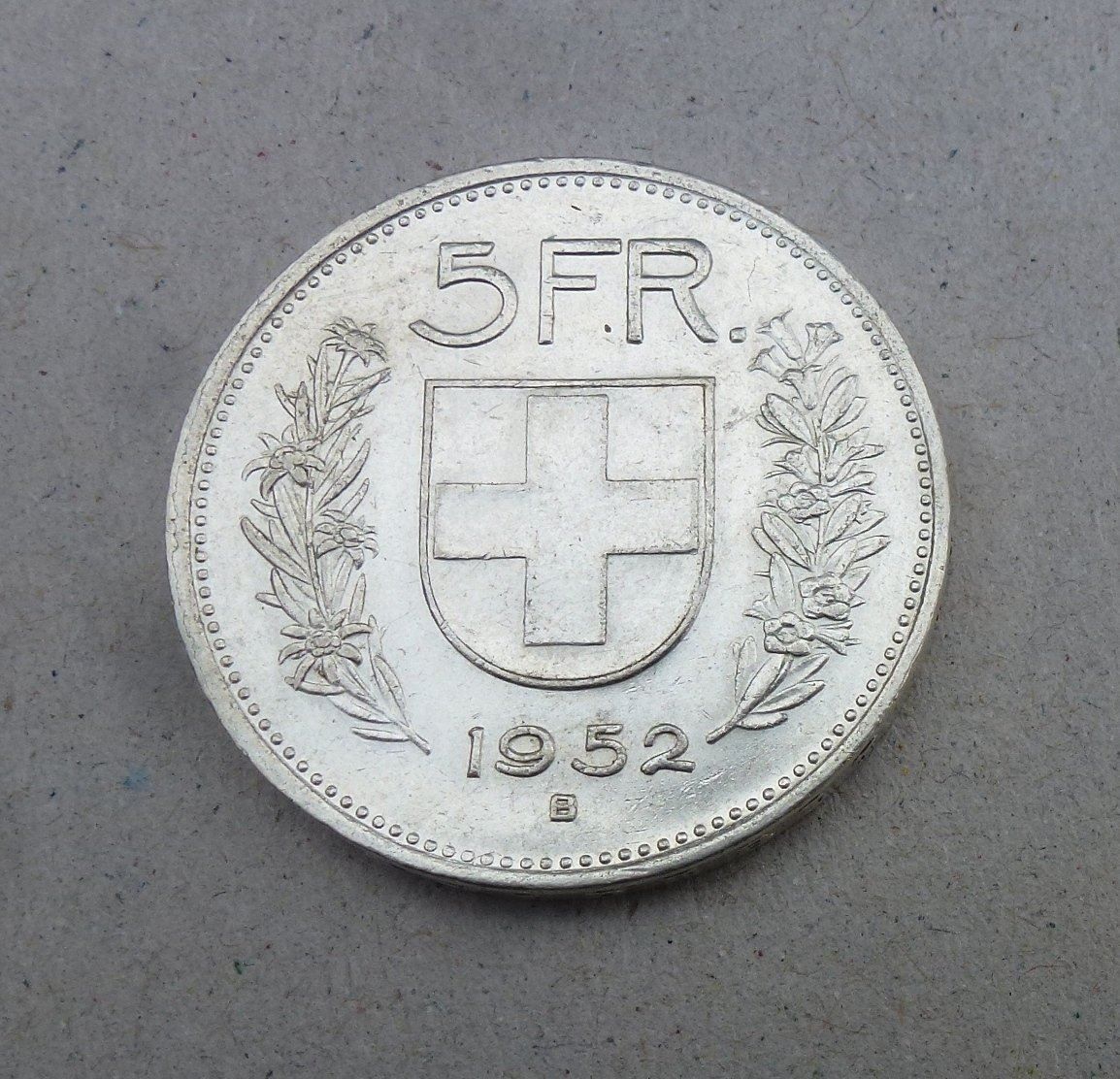 Tutti le monete: ++ 5.- Franken 1952, gute Erhaltung – Usato da Walkringen venduto da Casablanca777