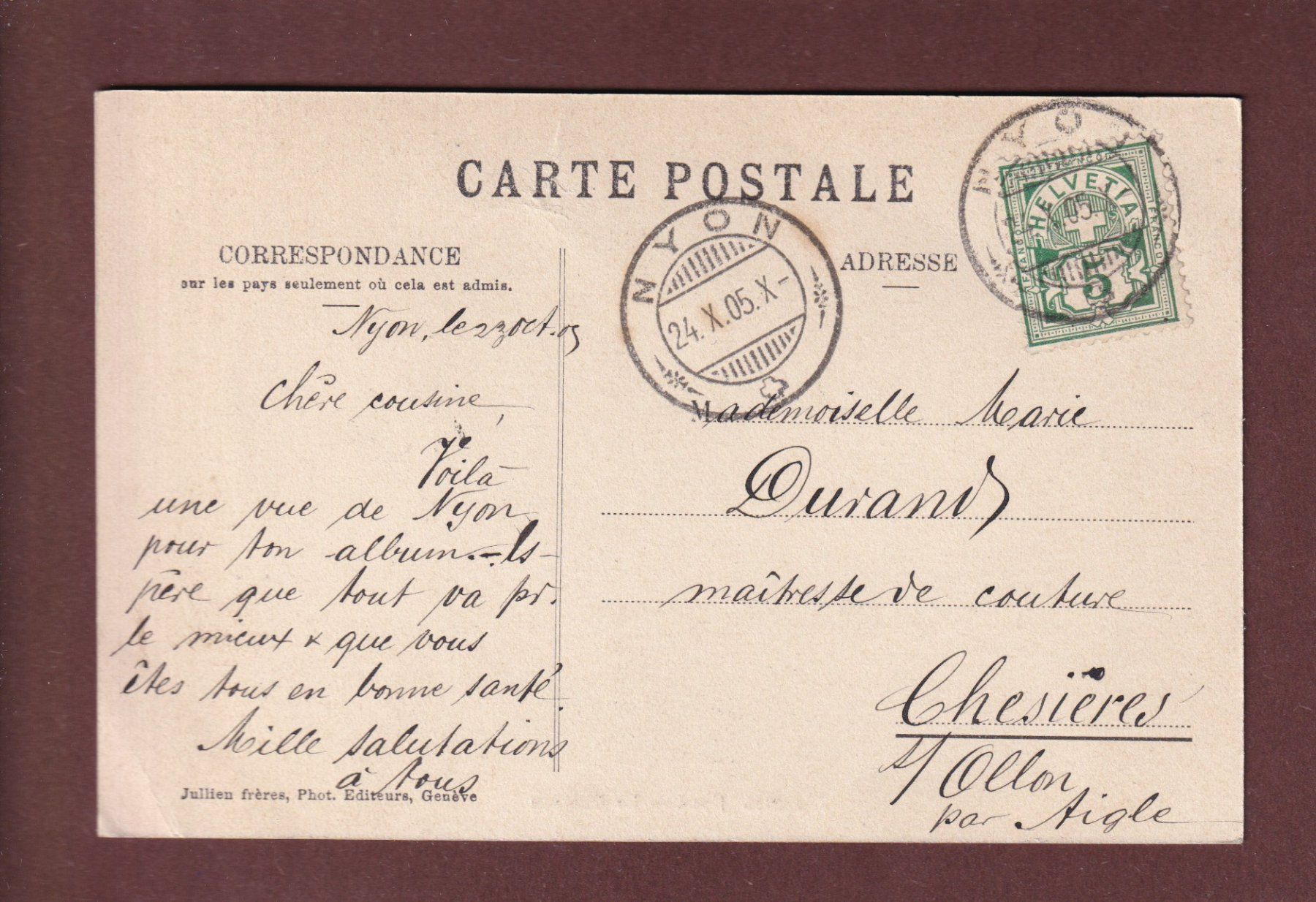 Ansichtskarten: NYON - Le Château - 1905 – Gebraucht aus Pully von nicecards-shop 1