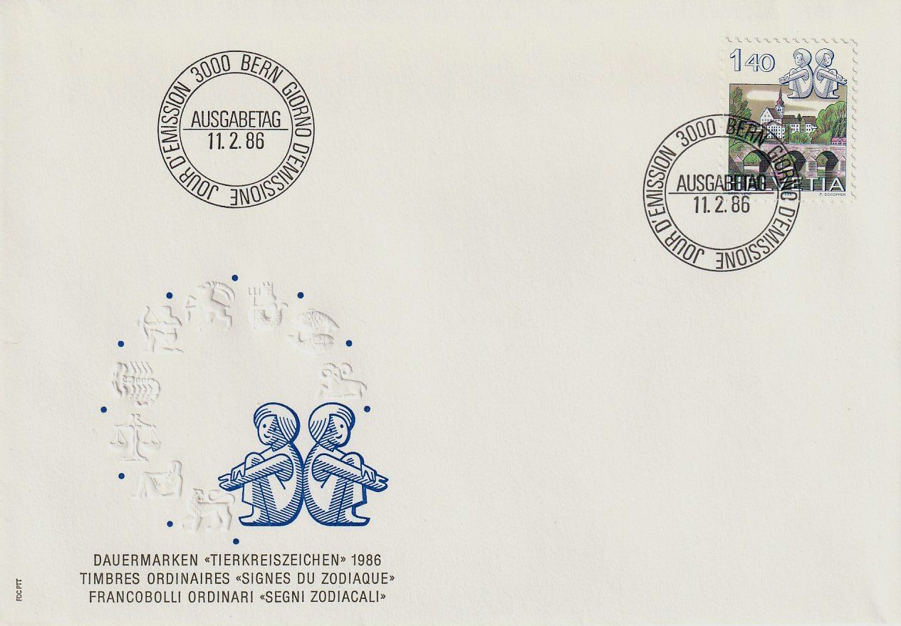 Tutti i francobolli: 1986 Tierkreiszeichen Fr. 1.40 FDC – Usato da Arlesheim venduto da gaugi43