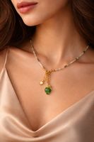 Cute Handmade Necklace with Green Heart Pendant Charm