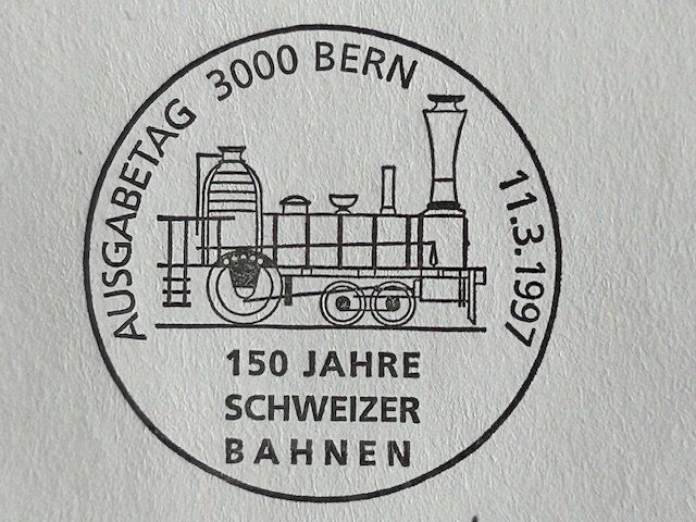 Tutti i francobolli: 150 Jahr Schweizer-Bahn 1997 Lok-2000 +Roter Pfeil +Pullmann – Usato da Ruswil venduto da Tango23 5