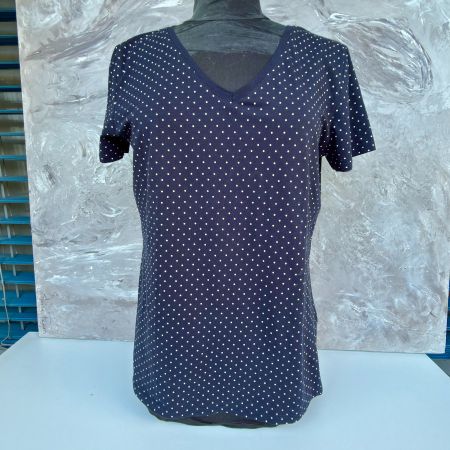T-Shirt C&A Col V à Pois Bleu Marine