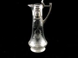 Carafe aiguière verre gravé monture WMF Henkelkaraffe 4dl