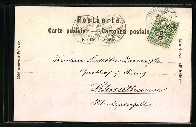 Ansichtskarten: Litho Zürich, Theater mit Post, Kirschb – Gebraucht aus Berlin von bartko-reher 1