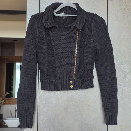 🐸 H&M STRICKJACKE / JACKE BIKER STIL S SCHWARZ GOLD