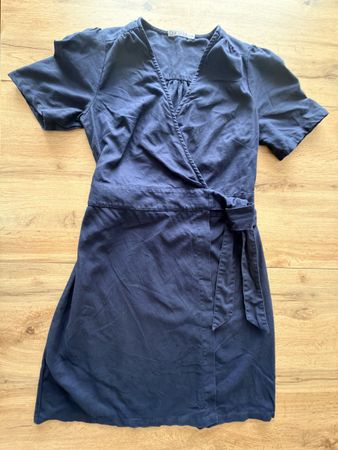 Damen Wickelkleid dunkelblau Leinen-Baumwolle Grösse S