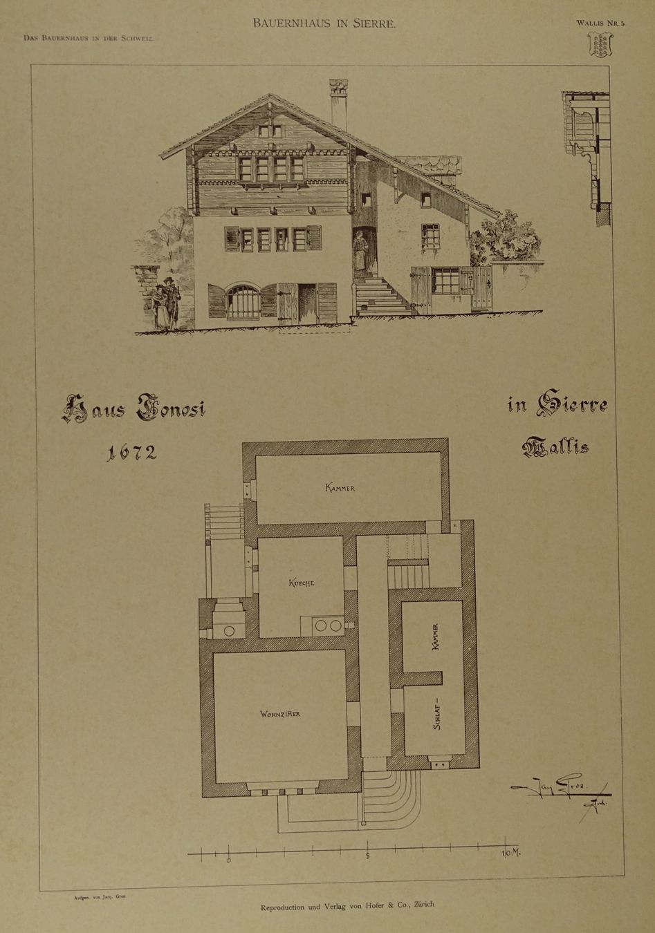 Stiche: SIERRE BAUERNHAUS, WALLIS, DIROGRAPHIE UM 1910 – Gebraucht aus Grüningen von Kartensammler 1
