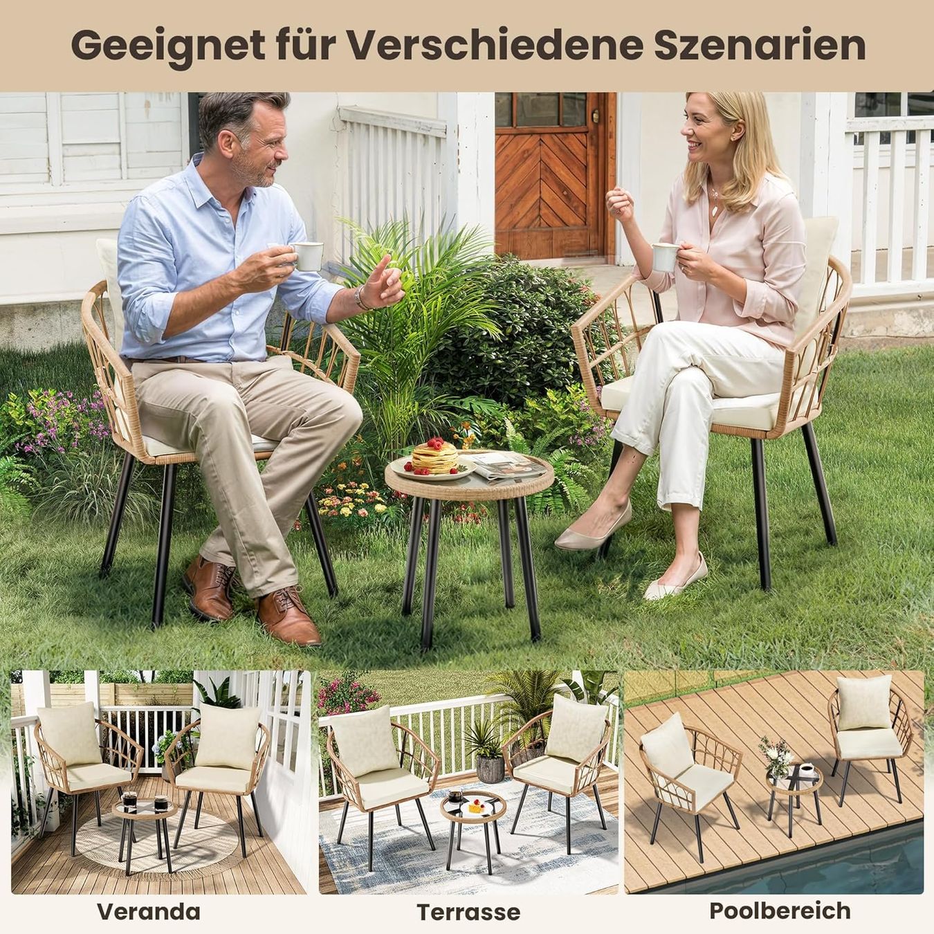 Set di tavolo e panche: 3-teiliges Rattan Balkonmöbel Set – Nuovo e nell'imballaggio originale da Gränichen venduto da omniadeals 2