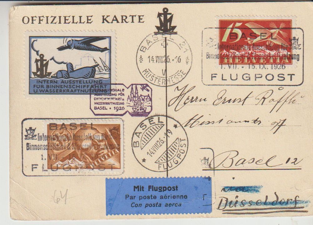 Luftpost Karte 1926 mit Vignette Binnenschiffahrt (Gebraucht) in Biel ...