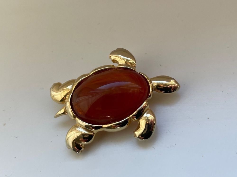 Broche Vintage Plaque ORIA Or Et Pierres Rouges - Ancienne, Occasion