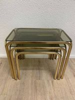 Vintage Mid Century Satztische aus Messing und Rauchglas