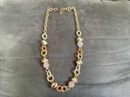 Modeschmuck Halskette mit runden Rosenquarzsteine