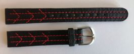Bracelet cuir noir & coutures rouge, montre dame, 14mm