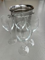 Champagner-Set: Edelstahlkühler & 4 Gläser, sicherer Versand