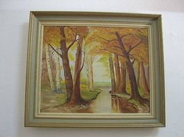 Herbst Landschaft Oel Gemälde Leinwand auf Press Holzplatte