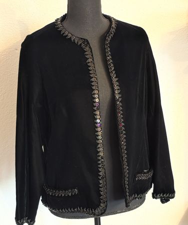 Elegante Samt Jacke, schwarz mit Pailletten, Grösse XS