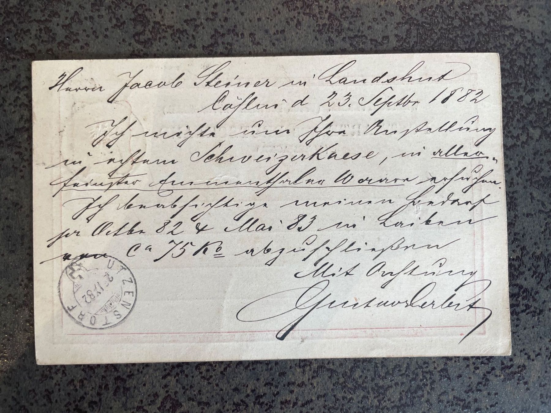 Tutti i francobolli: 36POSTKARTEN, Einzigartige Korrespondenz 1882-1884/1892/1898 – Usato da Bronschhofen venduto da Ratz 3
