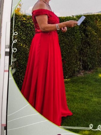 Elegantes rotes Abendkleid Gr. 40 Spitze Tüll Off-Shoulde...