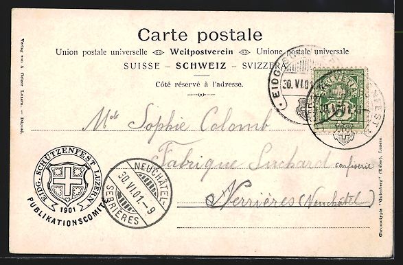 Cartoline postali: Luzern, Eidgenössisches Schützenfest 1 – Usato da Berlin venduto da bartko-reher 1