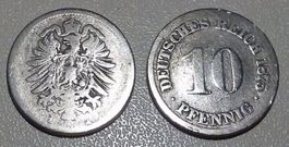 Deutschland 10 Pfennig 1875 A, 1876 D, Deutsches Kaiserreich