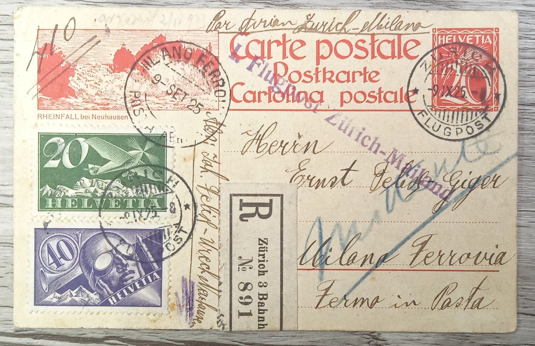 Tutti i francobolli: TR52 Carte Postale + Timbre Suisse 1925 – Usato da Cousset venduto da Patrick_Collections